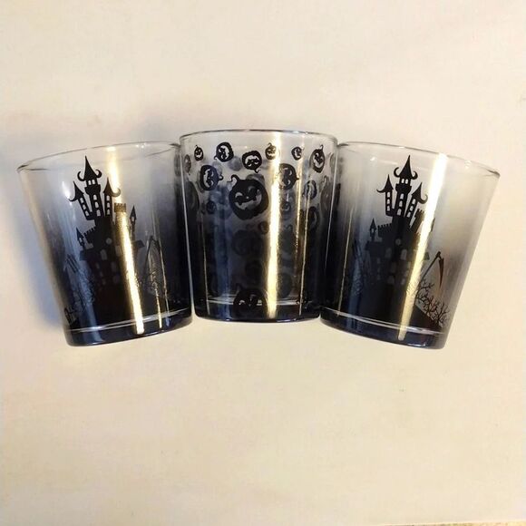 Black Frosted Spooky Halloween Printed 4" Glass Tumblers Set of 3 NWT - Picture 16 of 16
